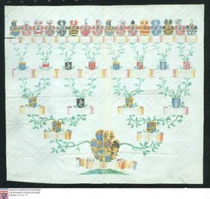 Ahnenprobe des Kämmerers von Worms Franz Eckenbert (Eckenbrecht) v. Dalberg. - ausgefertigt 1709 September 4, Pergament