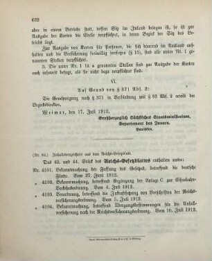 Nr. 84: Inhaltsverzeichnis aus dem Reichs-Gesetzblatt