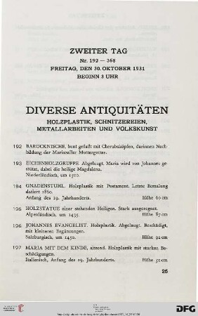 Diverse Antiquitäten (Nr. 192-283)