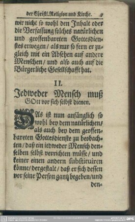 II. Jedweder Mensch muß GOtt vor sich selbst dienen