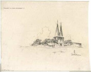 Gsaenger, Gustav; München - Bogenhausen; Ev. Kirche, Parkstadt III. - Vorprojekt, Ecke Merz - Denningerstr. (Perspektive)