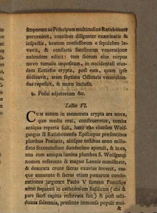 Die vii Octobris Festum Translationis S. Wolfgangi Episcopi Patroni Principalis Dioeceseos