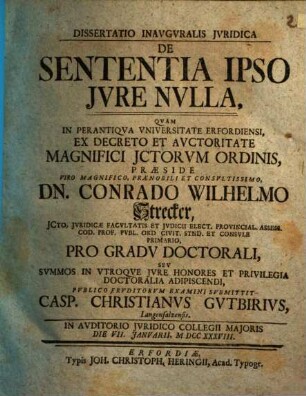 Diss. inaug. iur. de sententia ipso iure nulla