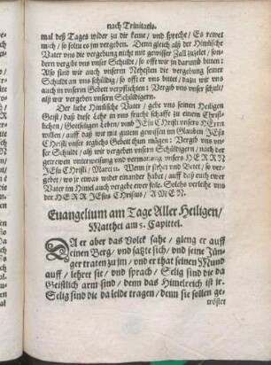 Euangelium am Tage Aller Heiligen/ Matthei am 5. Capittel.