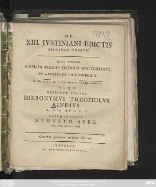 Specimen 1: Continet quatuor priora Edicta