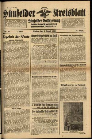 Erste Ausgabe vom Freitag, den 02. August 1940.
