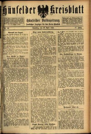 Ausgabe vom Samstag, den 29. April 1922.