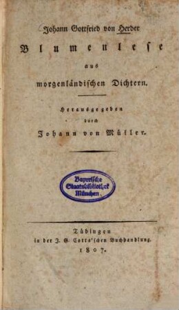 Blumenlese aus morgenländischen Dichtern