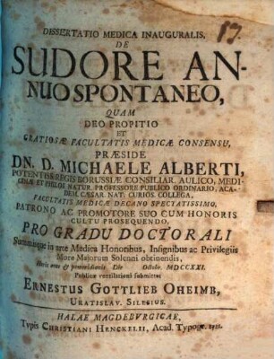 Diss. med. inaug. de sudore annuo spontaneo