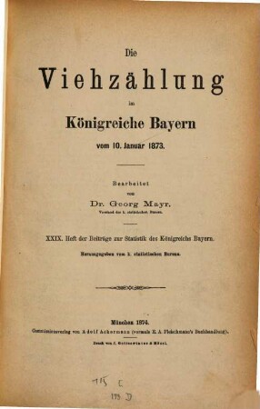 Die Viehzählung im Königreiche Bayern vom 10. Januar 1873