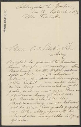 Brief an B. Schott's Söhne : 12.09.1892