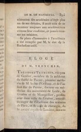 395-421, Eloge de M. Tronchin.