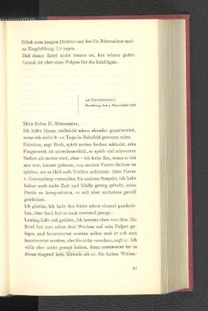 An Gerstenberg Hamburg, den 4. November 1768