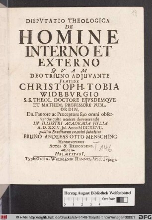 Disputatio Theologica De Homine Interno Et Externo