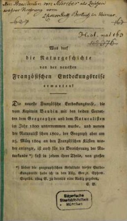 Was darf die Naturgeschichte von der neuesten französischen Entdeckungsreise erwarten?
