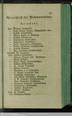 Verzeichniß der Pränumeranten