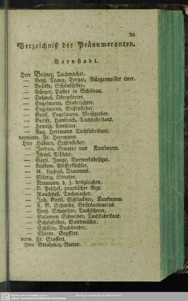 Verzeichniß der Pränumeranten