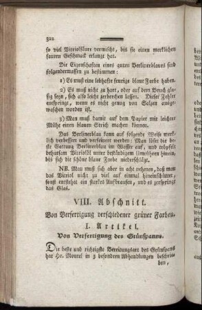 VIII. Abschnitt. Von Verfertigung verschiedener grüner Farben.