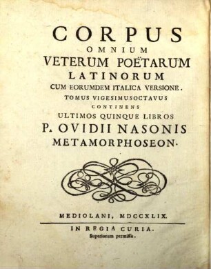 Li ... Libri Delle Metamorfosi Di P. Ovidio Nasone. 3, Gli Ultimi Cinque Libri