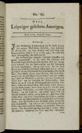 No. 63. Den 8ten August 1791.