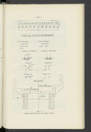 Schema und Querschnitt der zweiten Brücke.