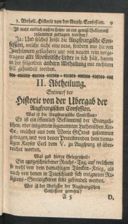 II. Abtheilung. Entwurf der Historie von der Ubergabe der Augspurgischen Confession