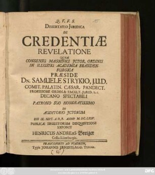 Dissertatio Iuridica De Credentiae Revelatione