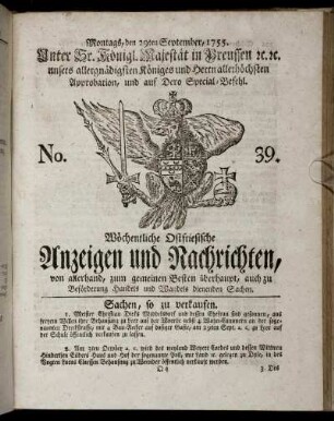 No. 39. Montags, den 29ten September, 1755.