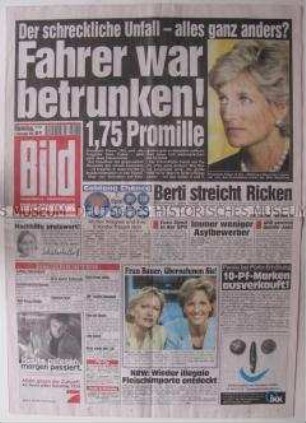 Illustrierte Tageszeitung "Bild" zum Tod von Lady Diana