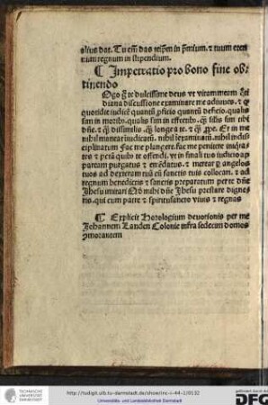 Explicit Horologium devotionis per me Johannem Landen Colonie infra sedecim domos commorantem.