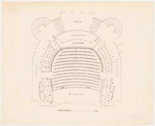 Theater, Breslau Wiederaufbau: Grundriss Zuschauerraum Parterre, Maßstabsleiste