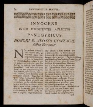 70-84, 6. Panegyricus honori Beati Aloysii Gonzagae Soc. Jesu dictus Florentiae