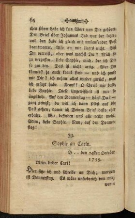 39. Sophie an Carln. B .. den 24sten October 1759.