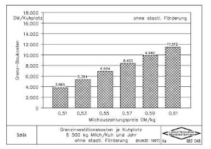 Grenzinvestitionskosten je Kuhplatz (6500 kg Milch/Kuh und Jahr ohne staatliche Förderung)