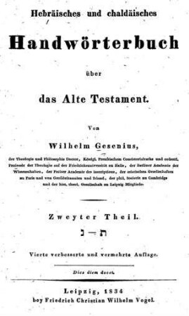 Hebräisches und chaldäisches Handwörterbuch über das Alte Testament / Von Wilhelm Gesenius