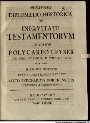 Observata Diplomatico-Historica De Iniqvitate Testamentorvm