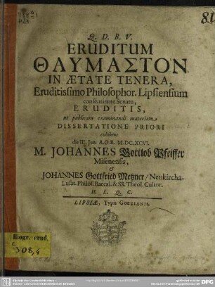 1: Eruditum Thaumaston in aetate tenera ... dissertatione ...