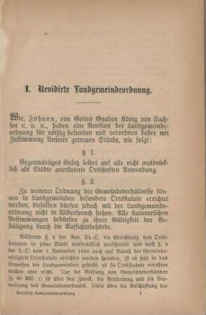 I. Revidirte Landgemeindeordnung.