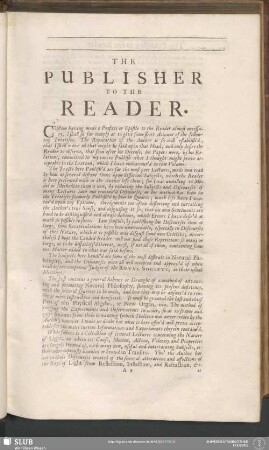 The Publisher To The Reader