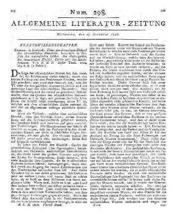 Ueber den dermaligen Zustand der östreichischen Monarchie. T. 1. Besonders in Hinsicht des umlaufenden Geldes, des Papiergeldes, des auswärtigen Wechselkurses und der Staatsfinanzen. Von K.S.P. Passau: Ambrosi 1804