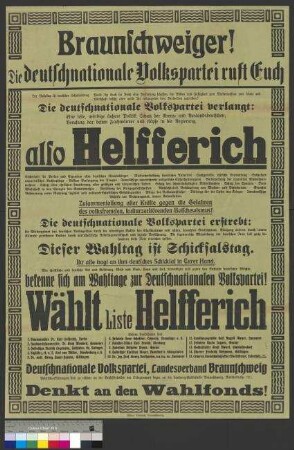 Plakat der DNVP zur Wahl des Reichstags am 6. Juni 1920