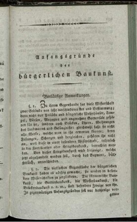 Anfangsgründe der bürgerlichen Baukunst.