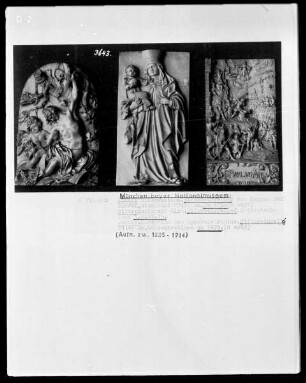 links: Hl. Sebastian, Mitte: Maria mit Kind, rechts: Martyrium des Apostel Paulus