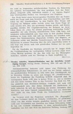 378-380 [Rezension] Schieffer, Theodor, Winfrid-Bonifatius und die christliche Grundlegung Europas