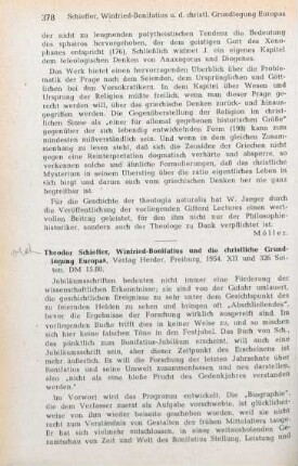 378-380 [Rezension] Schieffer, Theodor, Winfrid-Bonifatius und die christliche Grundlegung Europas