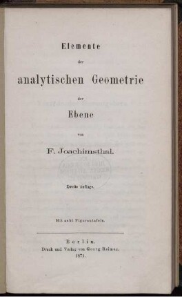 Elemente der analytischen Geometrie der Ebene