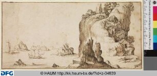 Landschaft mit steiler Küste und Segelschiff