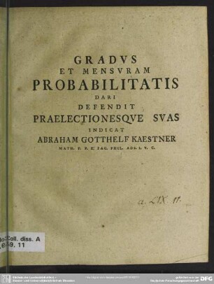 Gradus Et Mensuram Probabilitatis Dari
