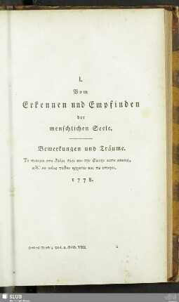 I. Vom Erkennen und Empfinden der menschlichen Seele