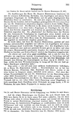 655, Entgegnung auf die Antwort von Dr. Magnus Hirschfeld